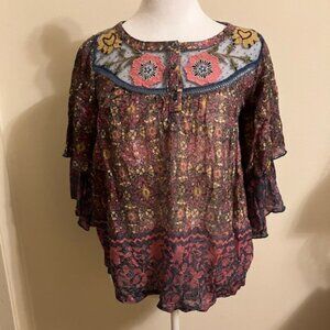 Anthropologie UK Boho Style Blouse with Lace and Embroidery